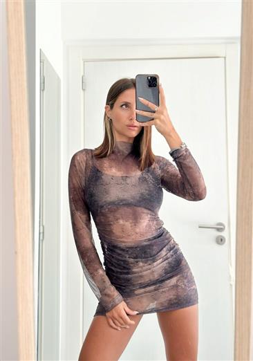 Vestido Tul Estamp. Fruncido